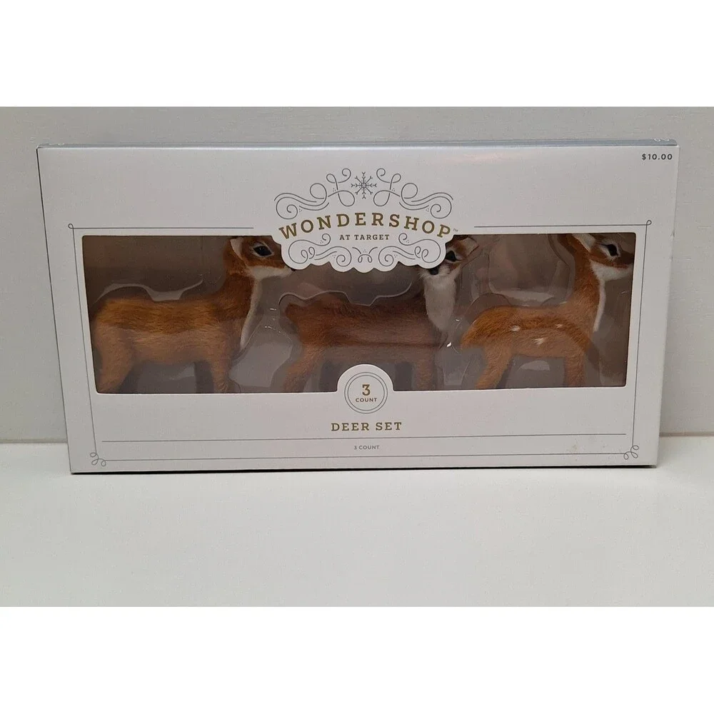 NIB Target Wondershop Faux Fur Brown Deer Set/3 Decorative Figurines Christmas